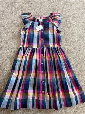 Crewcuts Navy Pink Yellow Green Plaid Button-Front Dress